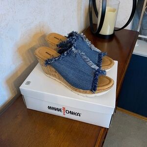 Minne Tonka Blue Denim Wedge Sandal, Size 11